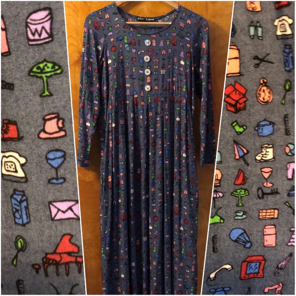 Vintage 90s SM/MD Betsey Johnson Maxi Empire Smock Dress Pockets!